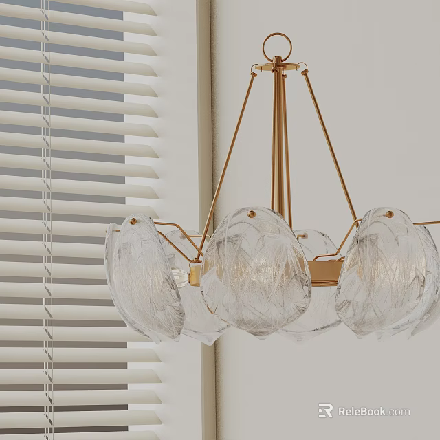 Modern Gold Frame Chandelier With Transparent Glass Shades For Interior Decor 3d model 