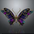 Ornate Jeweled Butterfly Featuring Gold Filigree Wings And Purple Green Enamel Accents