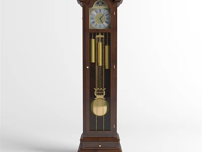 Elegant Classic Wooden Grandfather Clock With Decorative Face And Brass Pendulum 3d model
