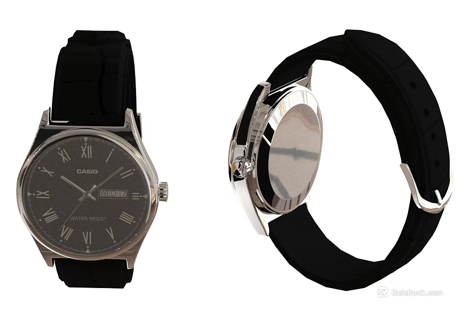 Classic Wrist Watch With Black Dial Roman Numerals Black Strap And Silver Case 3d model 