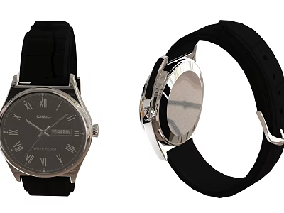 Classic Wrist Watch With Black Dial Roman Numerals Black Strap And Silver Case 3d model