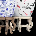 Decorative Bonsai Potted Plants In Blue And White Porcelain Pots With Fish Dragon Patterns