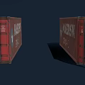 Red Commercial Shipping Containers With MANEIRISMO SEA Branding Open Doors And Interior Storage Space