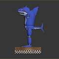 Blue Shark Head Character With Red Bow Tie White Belly On Brown Checkered Base