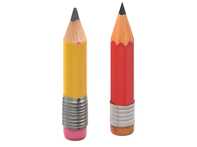 Yellow And Red Wooden Pencils With Black Tips And Metal Caps In Pink And Brown 3d model