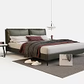 Modern Double Bed Interior With Leather Headboard Pillows Blanket Side Table Hanging Lamp And Rug