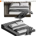 Elegant Modern Tufted Double Bed With Striped Sheets And Gray Blanket 3d model
