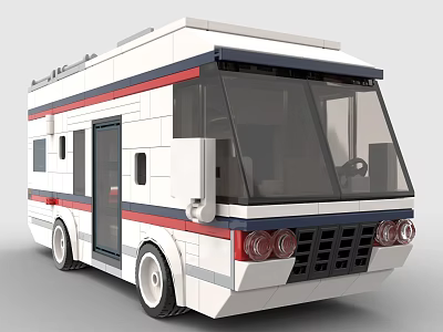 Lego RV Building Block Model with White Red Blue Stripes Modern Design Details 3d model