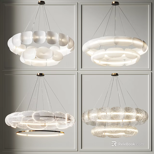 Elegant Modern Chandeliers Featuring Layered Circular Design And Transparent Glass Elements 3d model