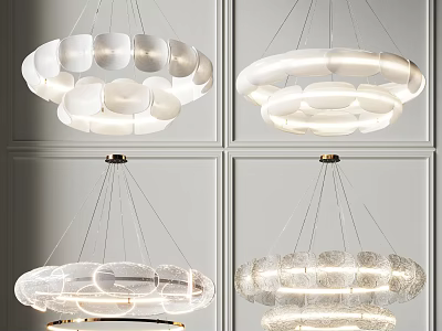 Elegant Modern Chandeliers Featuring Layered Circular Design And Transparent Glass Elements 3d model