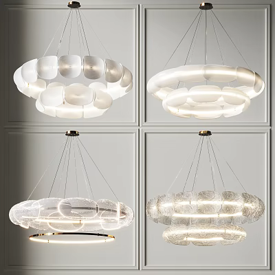 Elegant Modern Chandeliers Featuring Layered Circular Design And Transparent Glass Elements 3d model