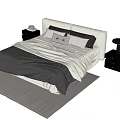 Modern Double Bed with Bedding Pillows and Bedside Tables on Rug 3d model