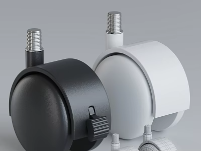 Black And White Industrial Casters With Mounting Studs 3d model