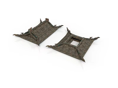 Traditional Chinese Architectural Pavilion Roof Structure With Tiled Surface Upturned Corners And Central Square Opening 3d model