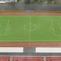 Professional Football Field with Green Grass Red Running Track and White Markings