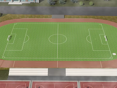 Professional Football Field with Green Grass Red Running Track and White Markings 3d model