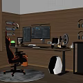 Study bedroom computer vertical screen that computer mouse keyboard screen electric chair desk curtain ornaments 3d model