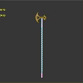 Long Handle Weapon With Pink Bow And Green Axe Blade Design