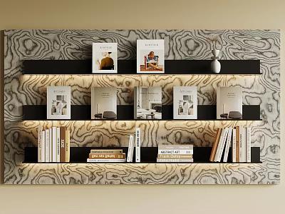 Modern Multi Tiered Bookshelf With LED Lighting And Textured Wall Background 3d model