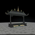 Chinese Style Pavilion Ornament Decoration Set With Black Roof Golden Gourd Top And Dragon Ornaments