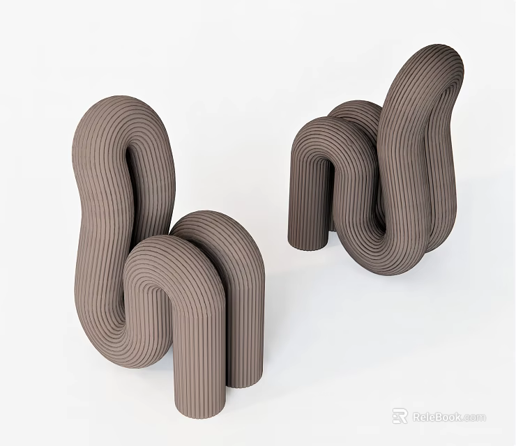 Brown Single Sofa With Curved Lines And Striped Texture For Modern Interior Decor 3d model 