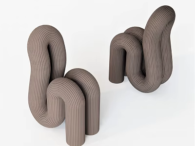 Brown Single Sofa With Curved Lines And Striped Texture For Modern Interior Decor 3d model