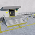 Building Entrance Structure With Steps Handrails Wheelchair Ramp And Yellow Lines