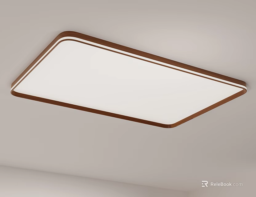 Elegant Rectangular Ceiling Light With Wooden Frame And White LED Panel 3d model 