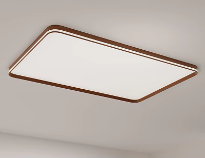 Elegant Rectangular Ceiling Light With Wooden Frame And White LED Panel 3d model