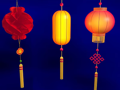Traditional Chinese Lanterns With Red Yellow Hues And Tassel Chinese Knot Decor 3d model