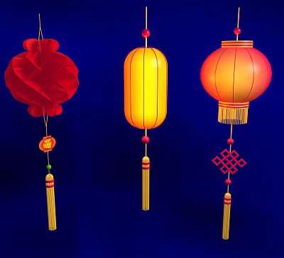 Traditional Chinese Lanterns With Red Yellow Hues And Tassel Chinese Knot Decor 3d model