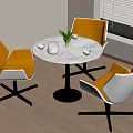 Orange And White Leisure Chairs Modern Design Metal Legs Indoor With Round Marble Table