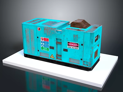 Blue Diesel Generator With Control Panel Ventilation Grilles Warning Labels And Brand Logo 3d model