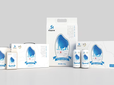 Natural Style Ornament Decoration Set with Blue Mountain Pattern and Packaging Design Elements 3d model