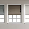 Gray Brown Beige Roller Blinds on White Framed Windows in Light Wall Interior 3d model