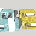 Modern Modular Container Buildings With Blue And Yellow Units And Windows 3d model