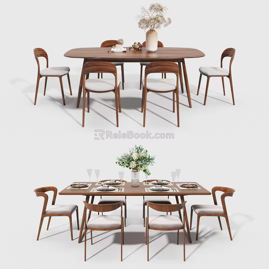 Nordic Dining Table and Chair Combination Dining Table and Chair 3d model