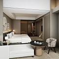Elegant Modern Hotel Room Interior With White Bed Sofa And Round Coffee Table 3d model
