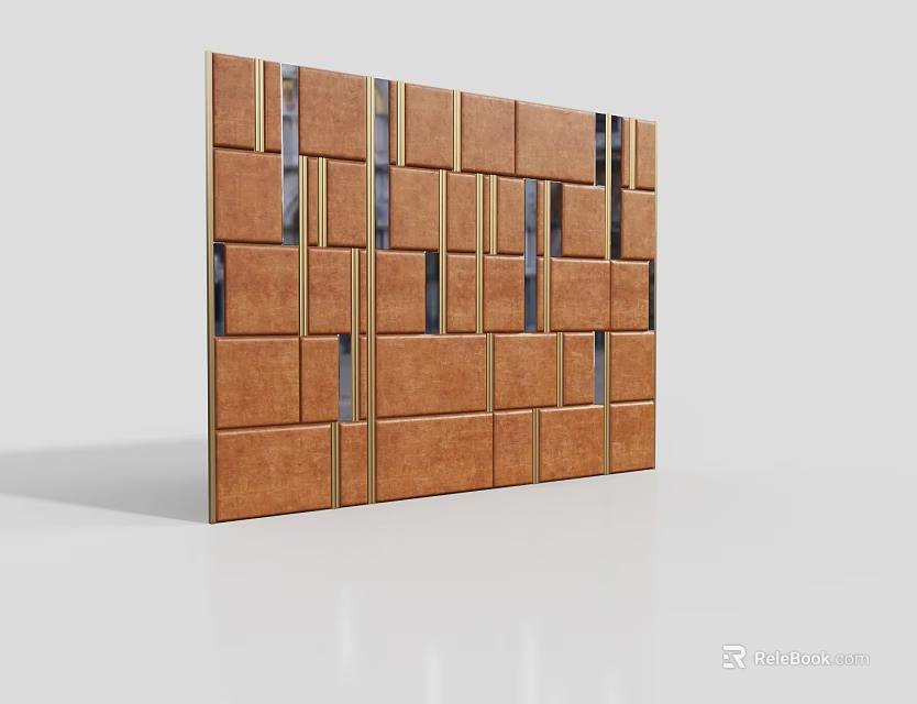 Brown Upholstered Wall Panels With Vertical Horizontal Lines Square Arrangement Interior Design 3d model