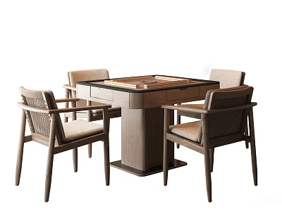 Wooden Dining Table And Chair Set With Woven Back Design And Natural Finish 3d model