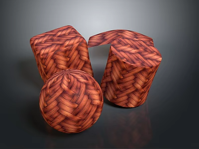 Woven Storage Baskets With Brownish Red Textured Design And Different Shapes For Home 3d model