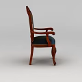 Tech Exhibition Hall Displaying Vintage Wooden Armchair With Blue Cushion And Carved Back