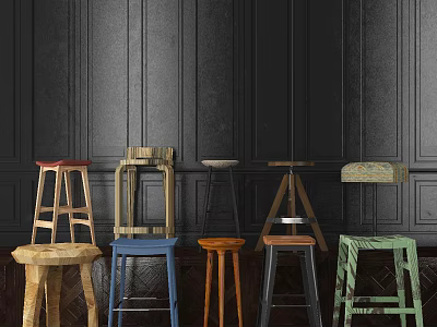 Industrial LOFT bar stool bar chair bar stool combination 3d model