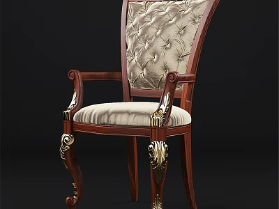 Classic Single Chair With Wooden Frame Beige Upholstered Button Tufted Backrest And Carved Legs 3d model