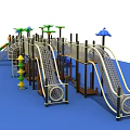 Outdoor Playground Equipment With Multiple Slides Climbing Structures And Palm Tree Decorations 3d model