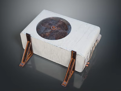 White Rectangular Computer Cooling Component With Circular Fan Grille And Metal Brackets 3d model
