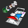 Modern Display Cabinets and Shelves Featuring Geometric Shapes Various Colors and Transparent Parts