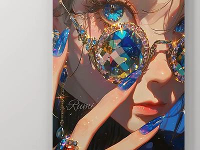 Sparkling Character Portrait With Jeweled Glasses And Shiny Blue Nails 3d model