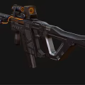 Futuristic Tactical Rifle With Advanced Scope Orange Glowing Elements And Black Ergonomic Design