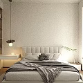 Minimalist Modern Bedroom Interior With Platform Bed Pendant Light And Floor to Ceiling Window